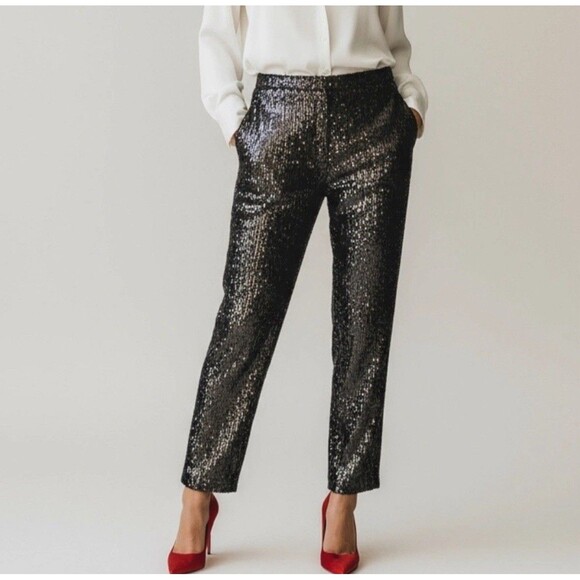 NWT Women's LOFT Black Sequin Trousers Pants Size 4P Holiday Glam Sparkle Party - Picture 11 of 11